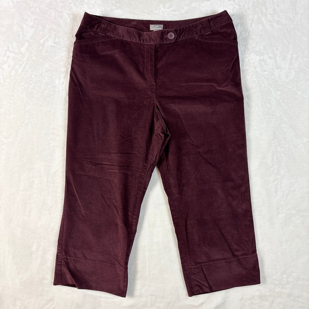 J. Jill Micro Corduroy Crop Pant Women 14P Maroon Excellent Straight Leg Stretch
